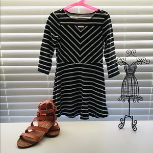 GIRLS STRIPED BLACK AND WHITE DRESS